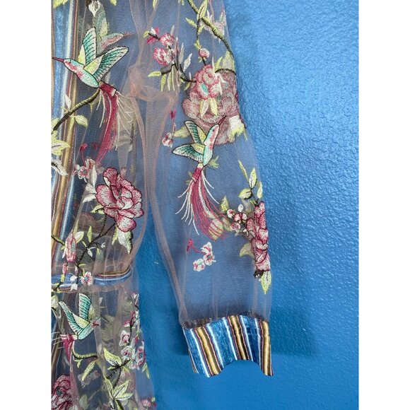 NWT Aratta Silent Journey Maxi Kimono Duster S Embroidered Humming Birds Flowers - Picture 13 of 17